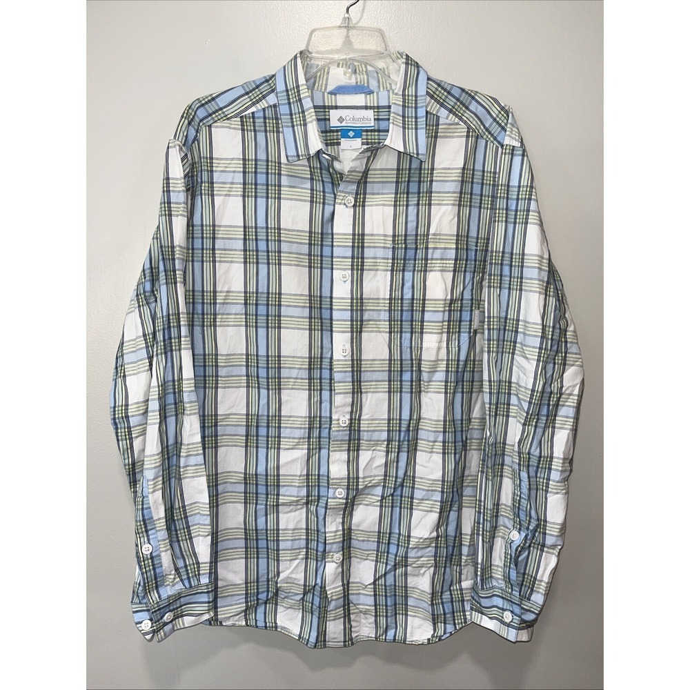 Columbia men's button shirt size large Long Sleeve blue yellow
